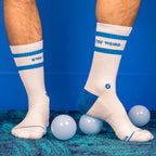 The Cruiser | Blue and White Stripe Heel Hammock™ Crew Socks - Shinesty