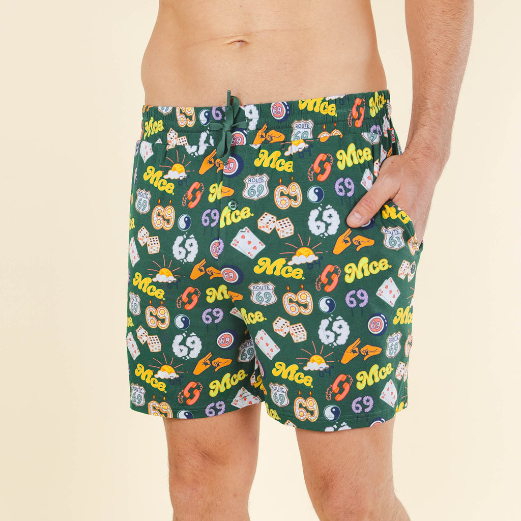 The Wine Dine & 69 | Route 69 Men’s Pajama Shorts - Shinesty