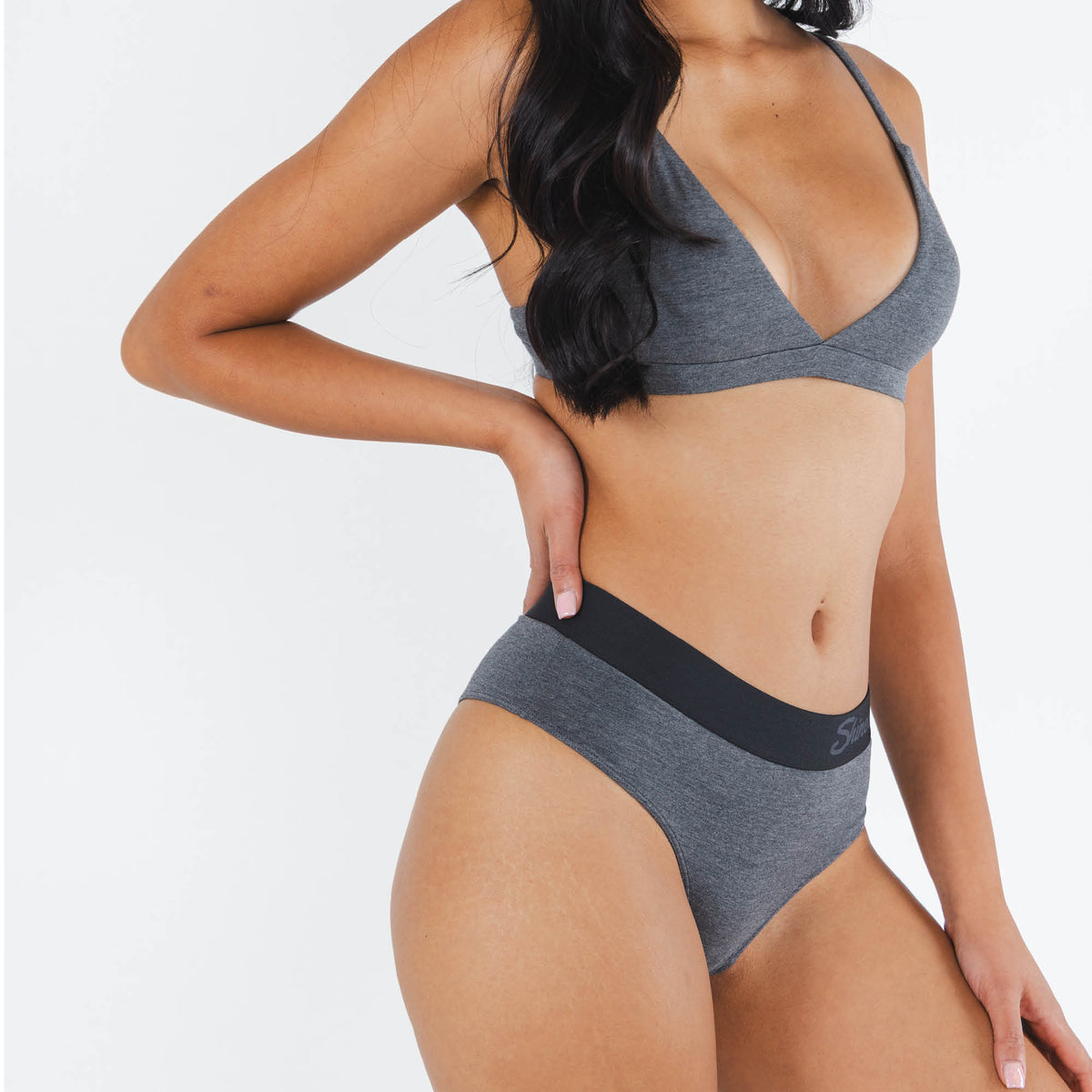 The Basalt | Heather Charcoal Modal Bikini Underwear with Waistband - Shinesty
