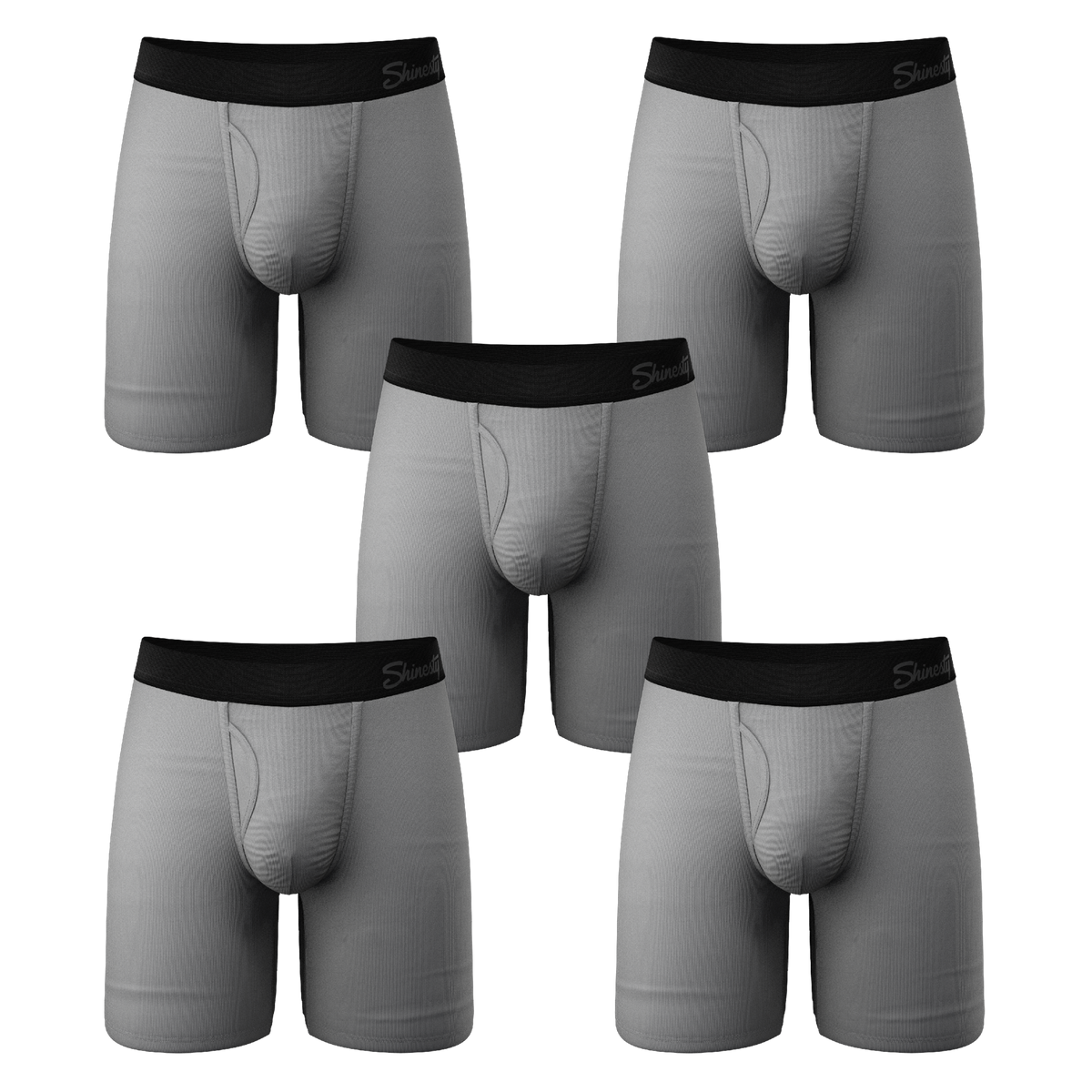 The 50 Shades | Long Leg Grey Ball Hammock® Pouch Underwear With Fly 5 Pack - Shinesty