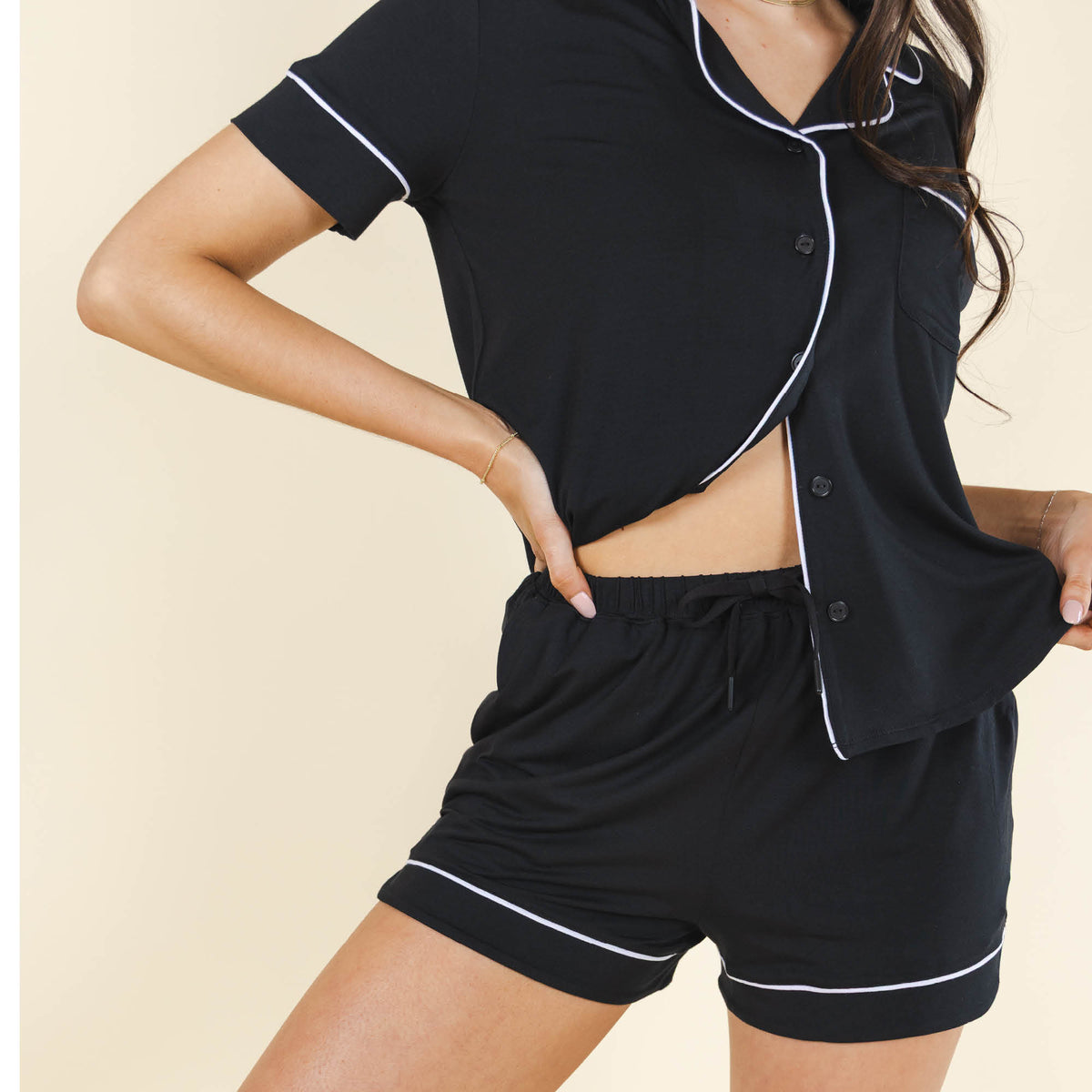 The Threat Level Midnight | Black SleepDeep™ Button Down Short Pajama Set - Shinesty