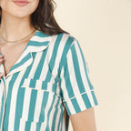 The Nantucket | Green Dock Stripe SleepDeep™ Button Down Short Pajama Set - Shinesty