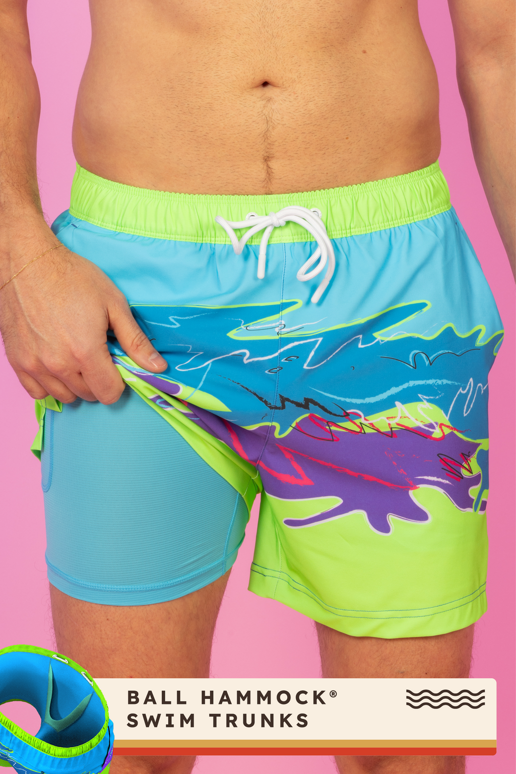 The Snack Shack | Retro Neon Ball Hammock® Pouch 8" Swim Trunks - Shinesty