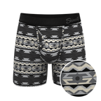 The Arroyo Grande | Grey and Black Aztec Ball Hammock® Pouch Underwear With Fly - Shinesty