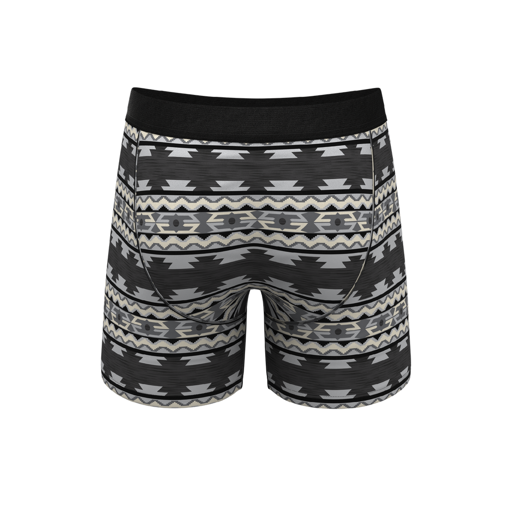 The Arroyo Grande | Grey and Black Aztec Ball Hammock® Pouch Underwear With Fly - Shinesty