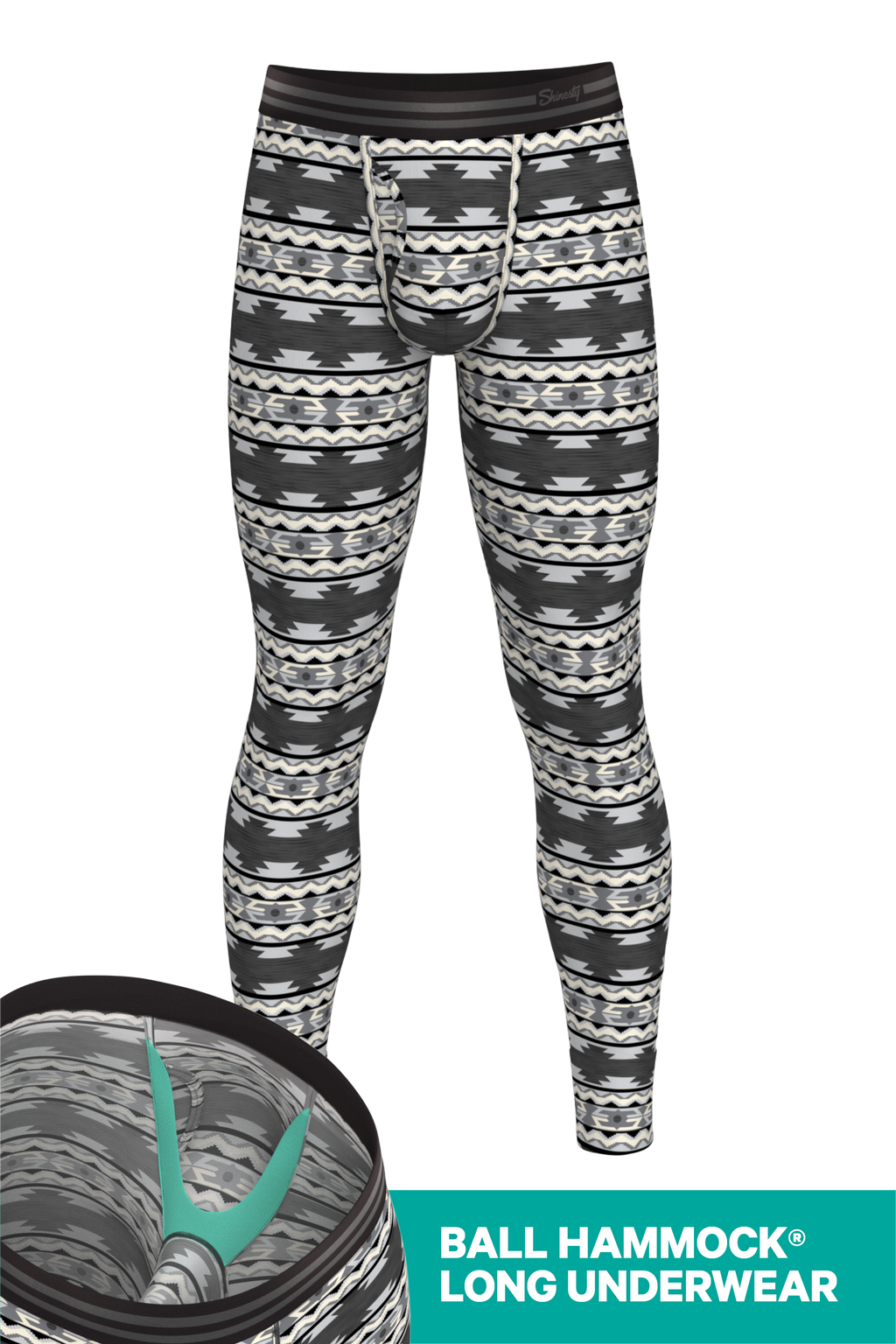 The Arroyo Grande | Grey and Black Aztec Ball Hammock® Long Johns - Shinesty