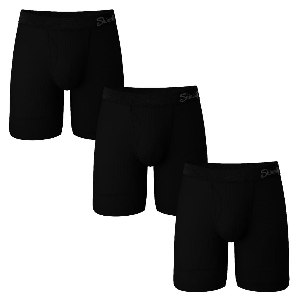 The Ash and Ember | Long Leg Black Ball Hammock® Pouch Underwear With Fly 3 Pack - Shinesty