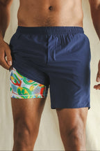 The Hot in Havana | Tropical Navy Ball Hammock® 7 Inch Athletic Shorts - Shinesty