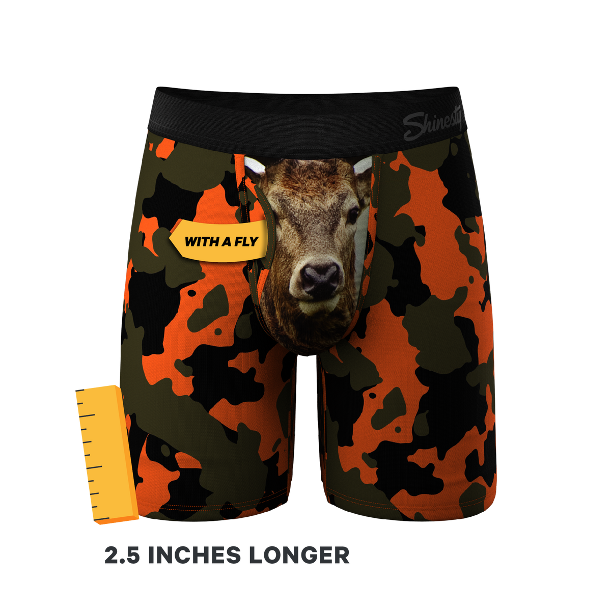 The Bambi Bunchers | Orange Camo Deer Ball Hammock® Boxer - Long Leg - Shinesty