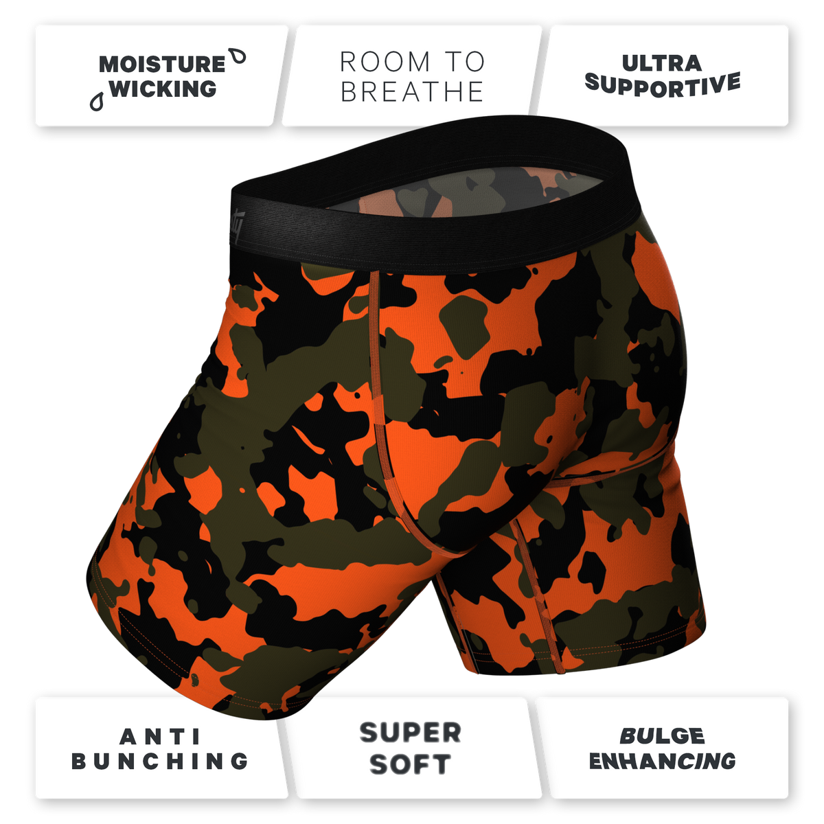 The Bambi Bunchers | Orange Camo Deer Ball Hammock® Boxer - Long Leg - Shinesty