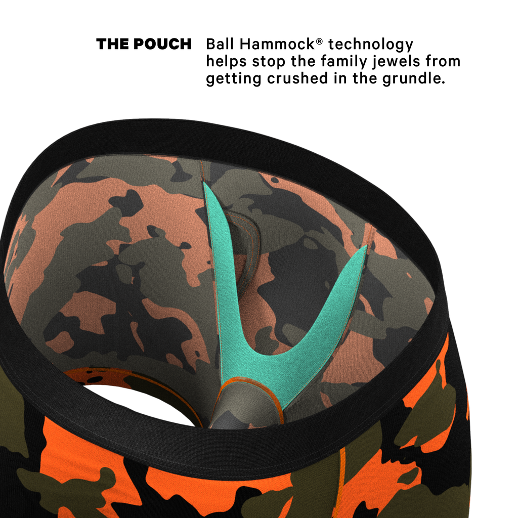 The Bambi Bunchers | Orange Camo Deer Ball Hammock® Pouch Underwear With Fly - Shinesty