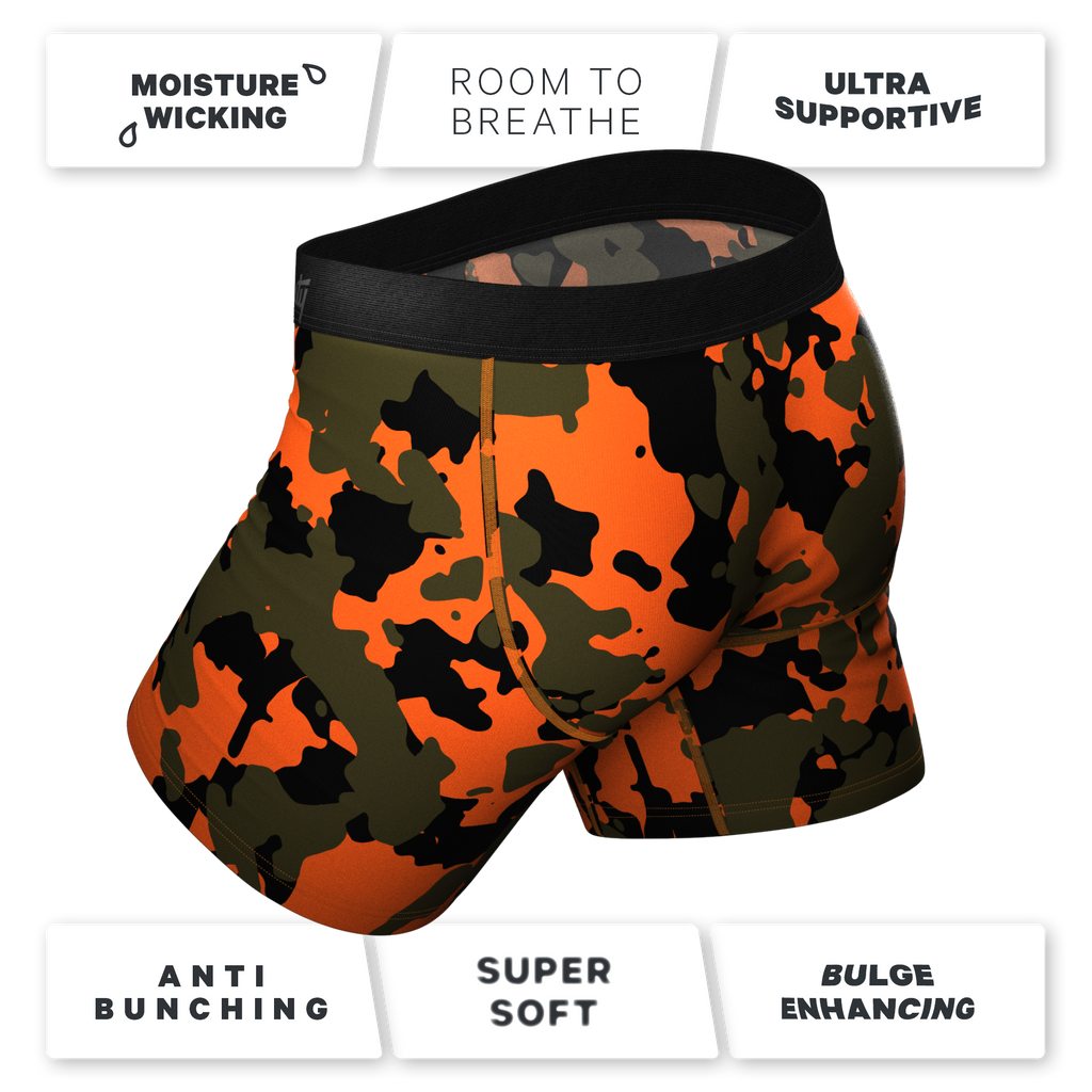 The Bambi Bunchers | Orange Camo Deer Ball Hammock® Pouch Underwear With Fly - Shinesty