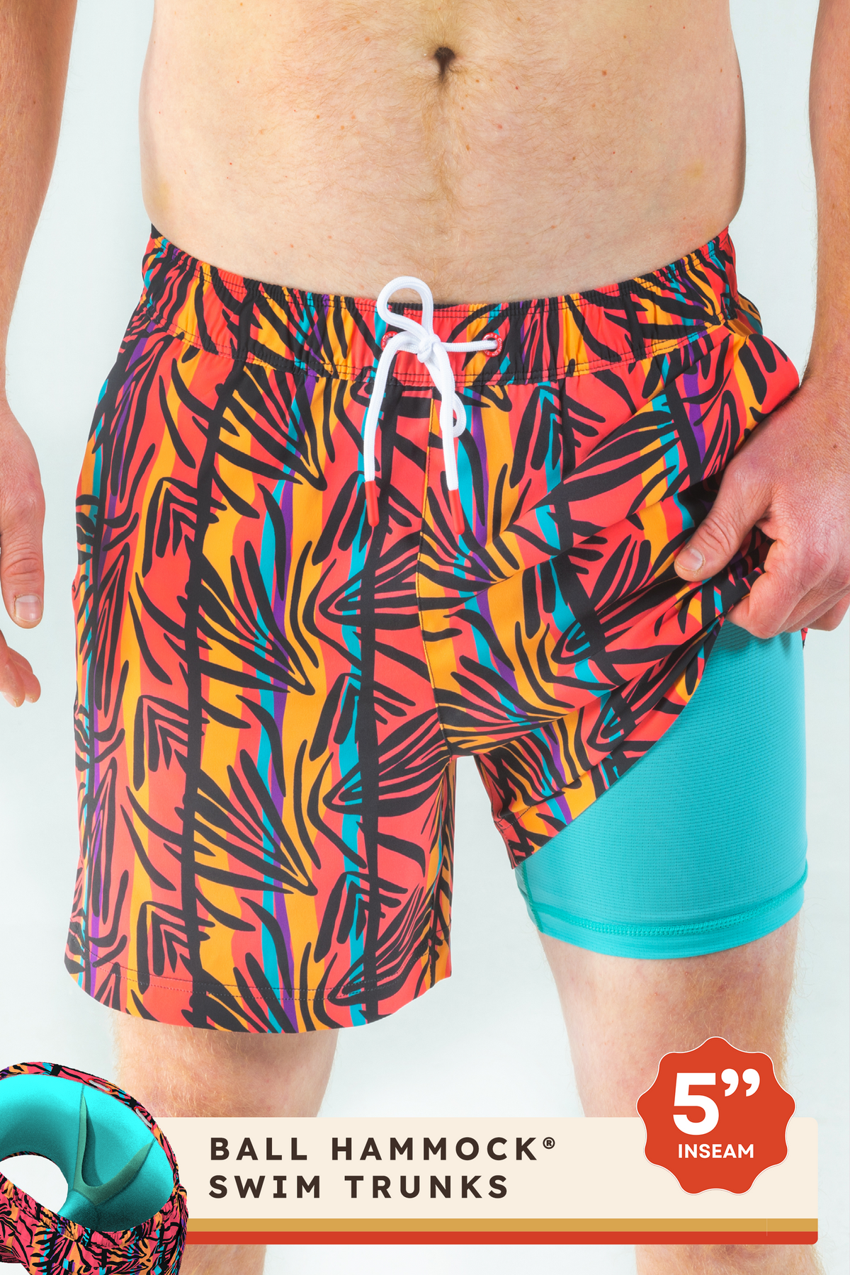 The Bay Breeze | Tropical Neon Ball Hammock® Pouch 5" Swim Trunks - Shinesty