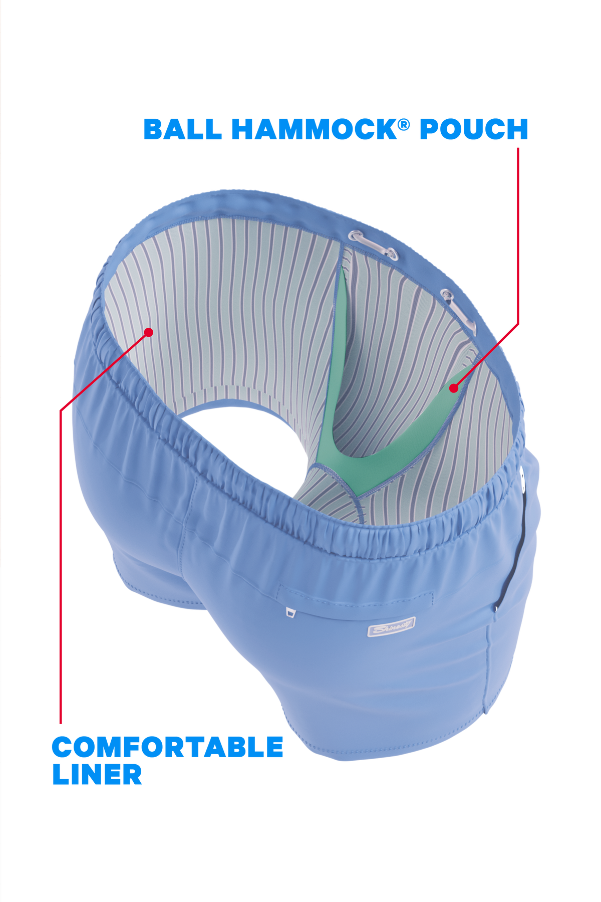 The Belly Flop | Blue and Green Ball Hammock® Pouch 8" Swim Trunks - Shinesty