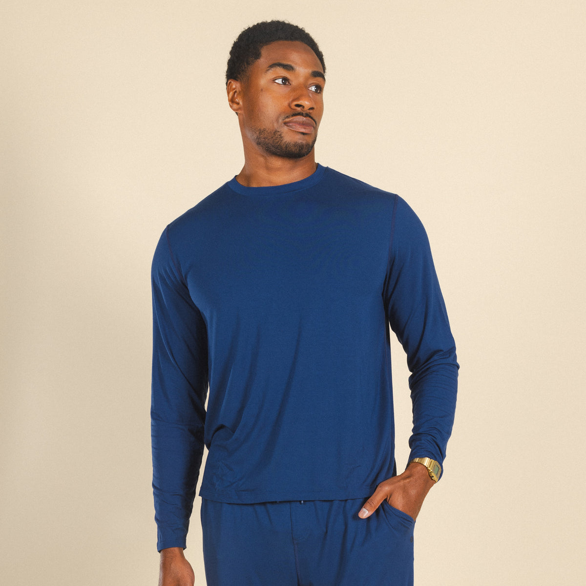The Big Blue | Navy SleepDeep™ Men’s Long Sleeve Pajama Shirt - Shinesty
