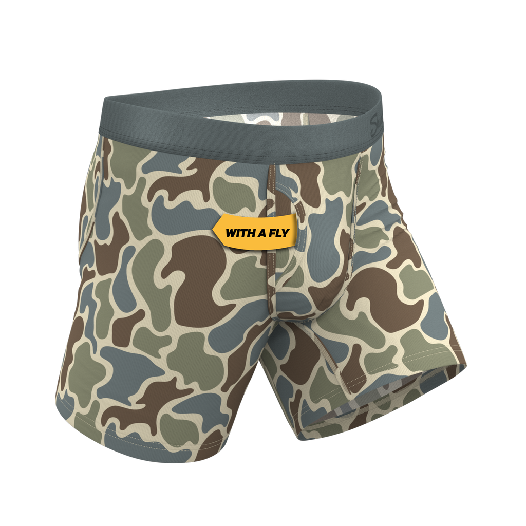 The Blender | Grey Duck Camo Ball Hammock® Pouch Underwear With Fly - Shinesty