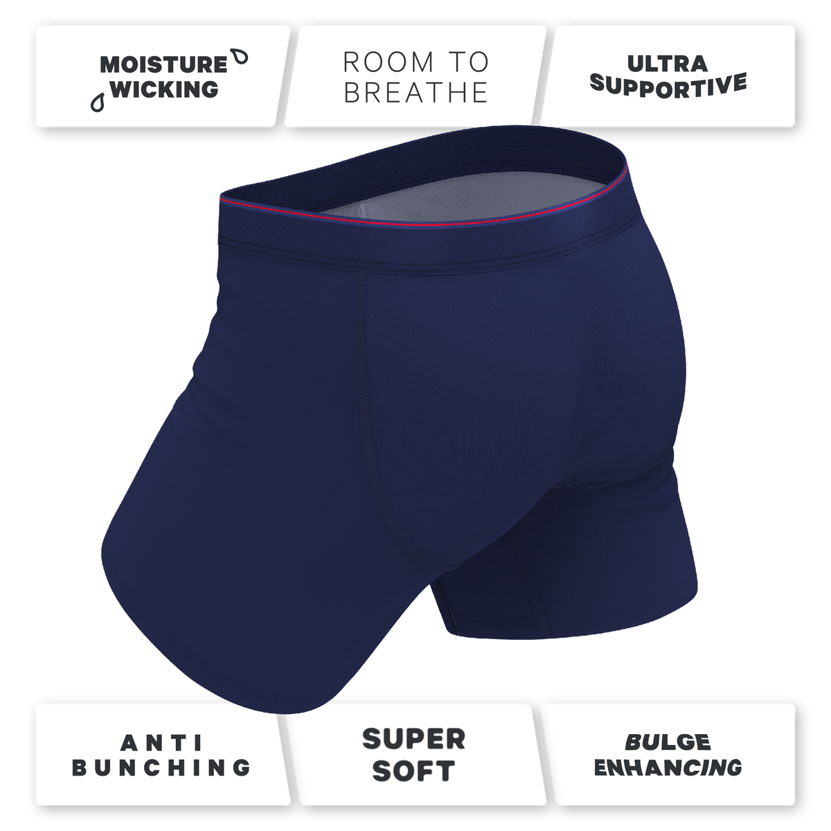 The Blueberry Pie | Red Tip Navy Ball Hammock® Pouch Underwear With Fly - Shinesty