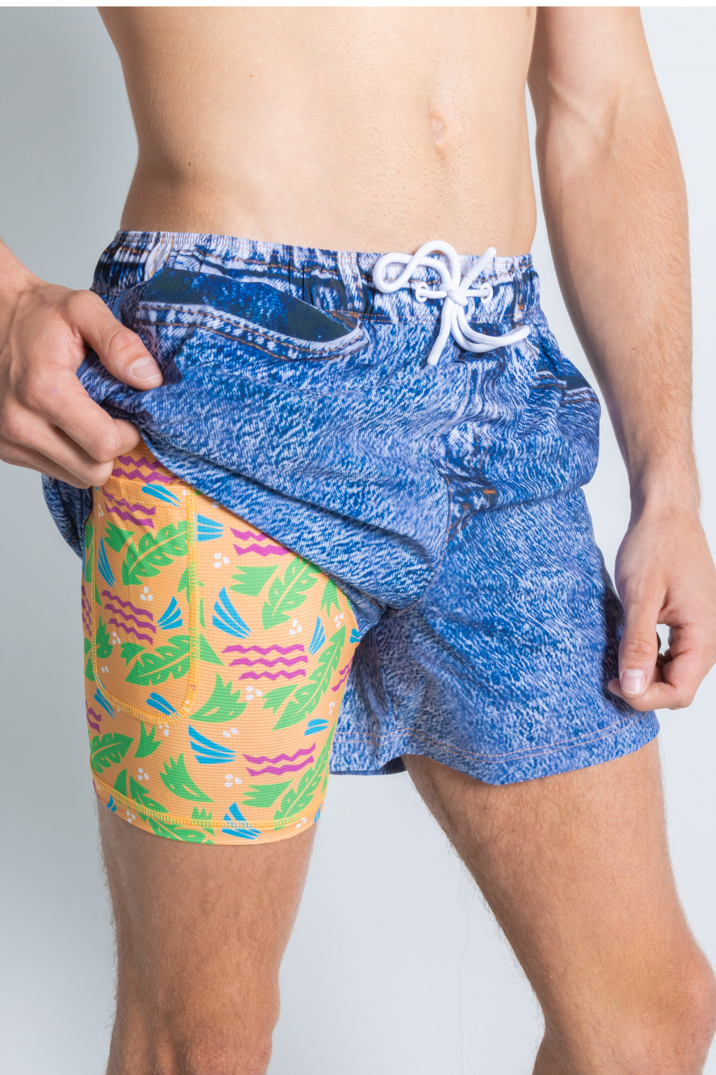 The Boogie Board Lord  | Denim Tropical Ball Hammock® Pouch 5" Swim Trunks - Shinesty