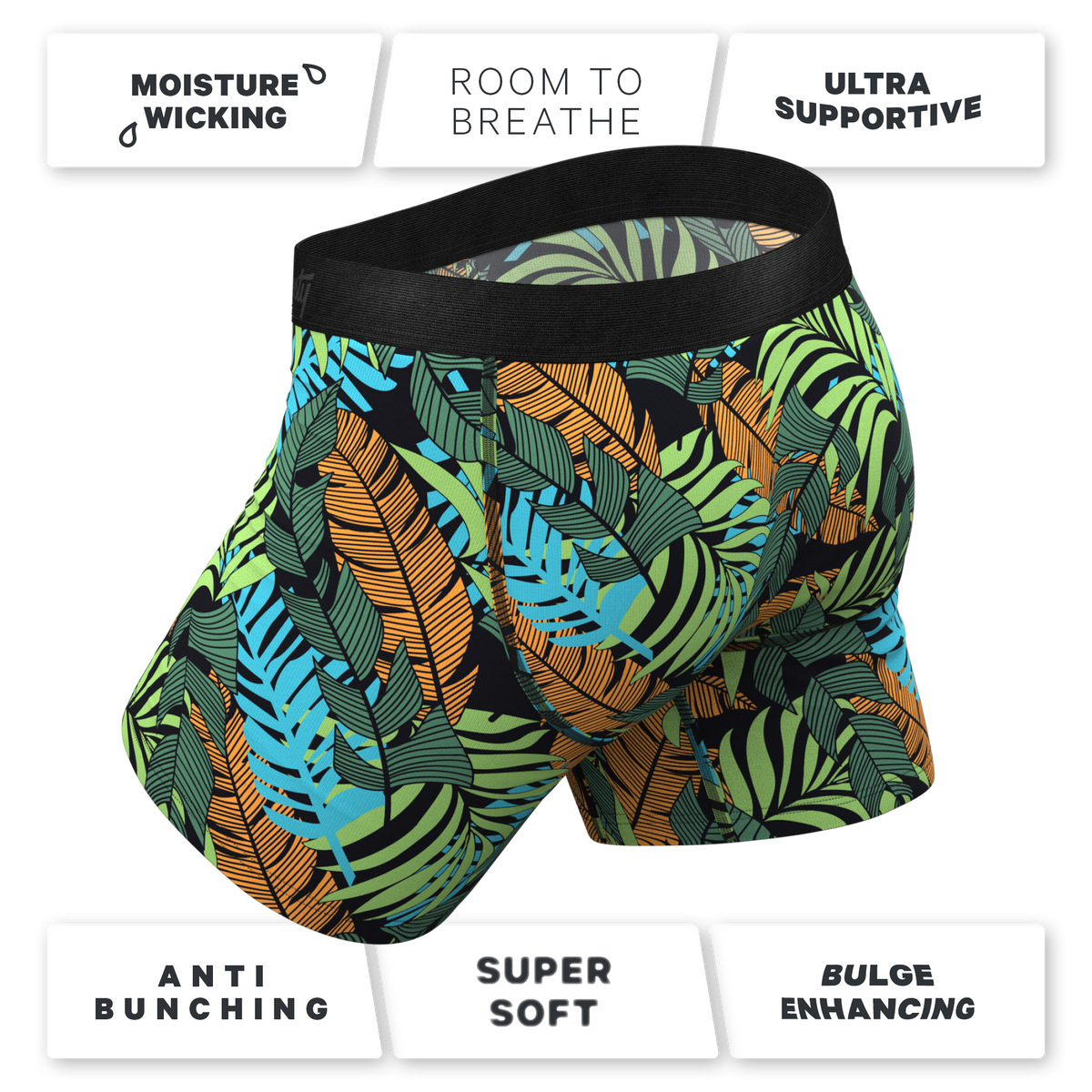 The Botanist | Tropical Leaves Ball Hammock® Pouch Underwear With Fly - Shinesty