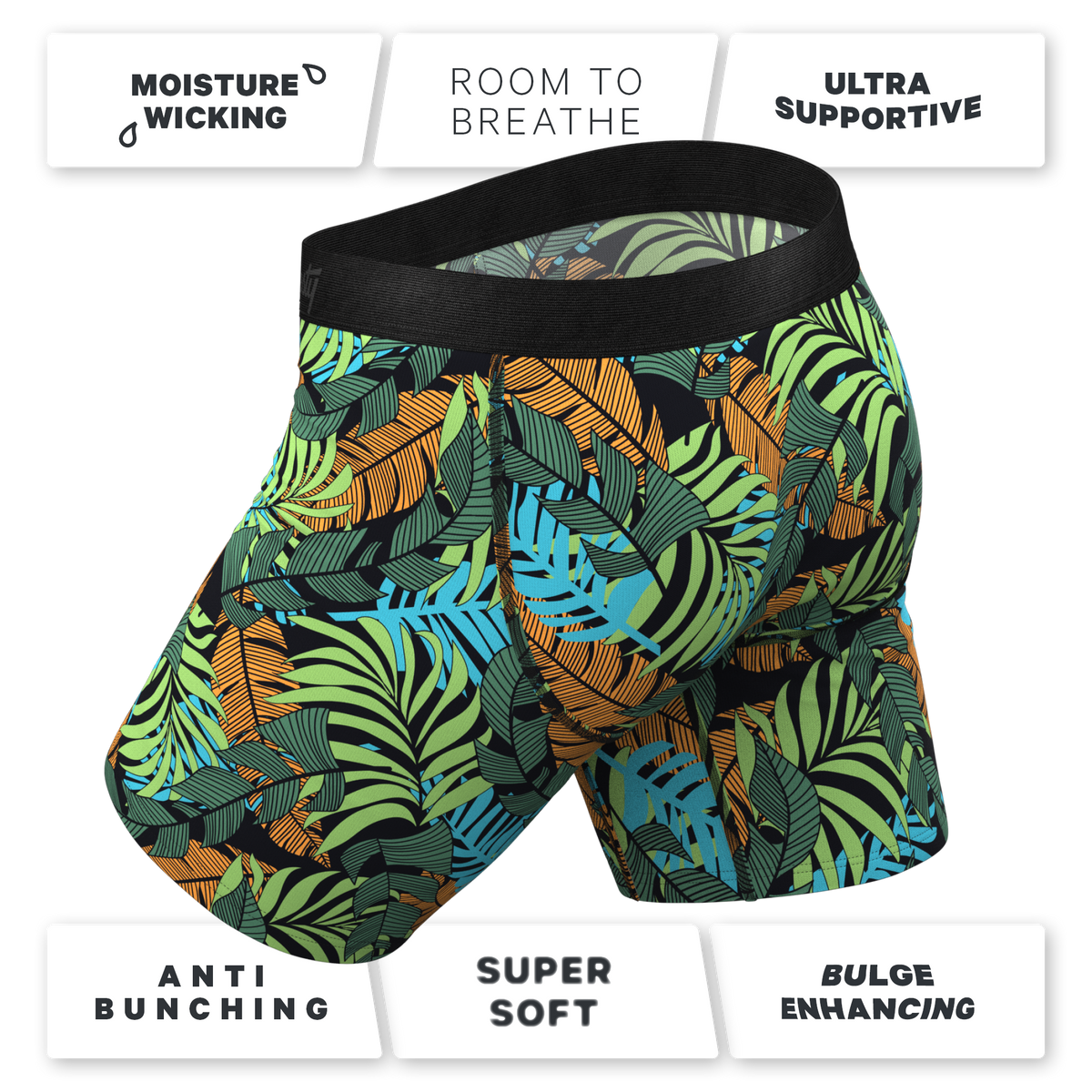 The Botanist | Tropical Leaves Ball Hammock® Boxer - Long Leg - Shinesty