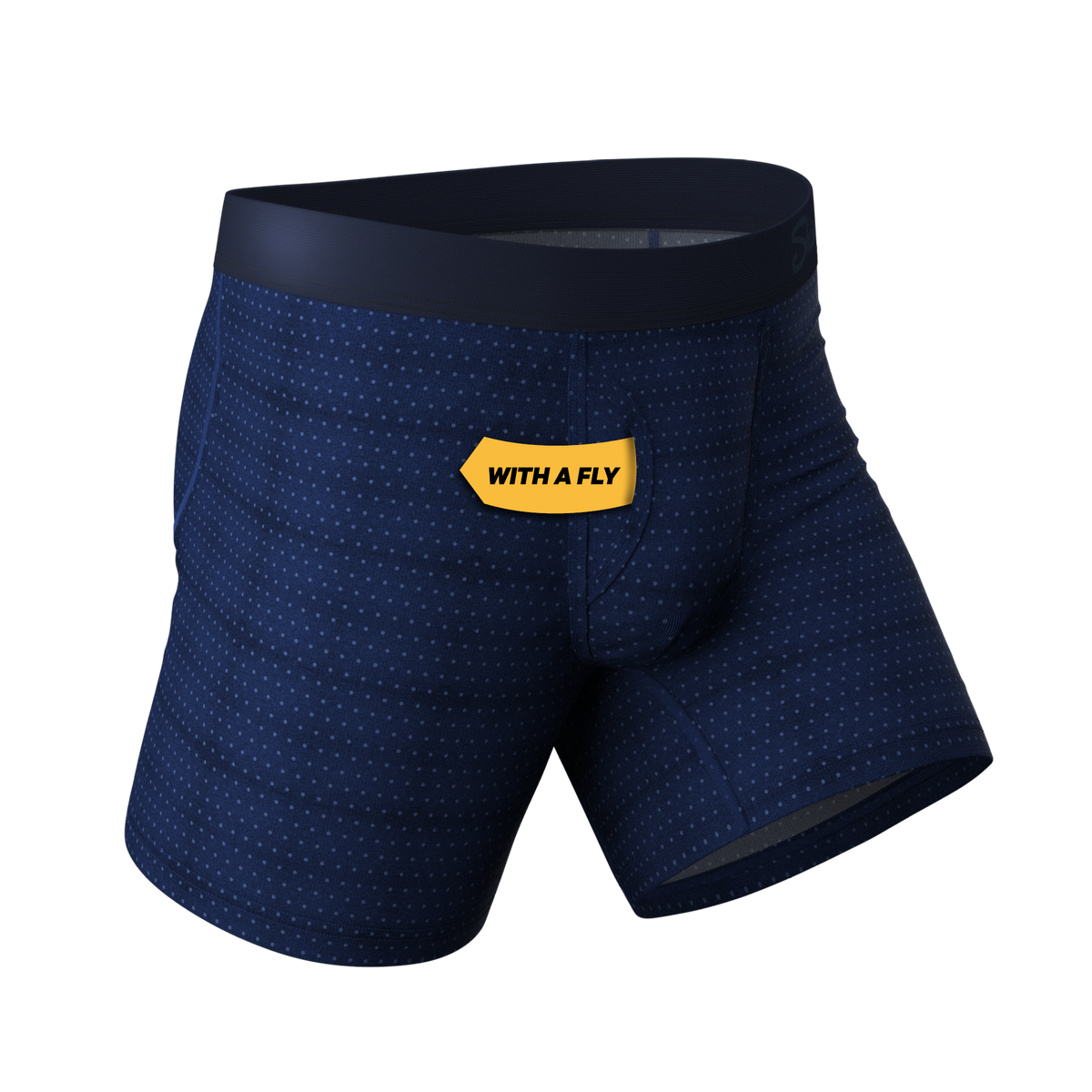 The Forget Me Not | Navy Dot Ball Hammock® Pouch Underwear With Fly - Shinesty