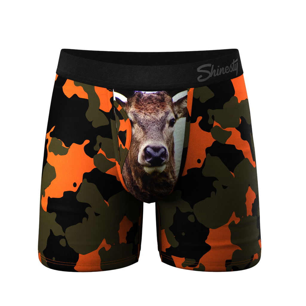 The Bambi Bunchers | Orange Camo Deer Ball Hammock® Pouch Underwear With Fly - Shinesty