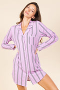 The Bubble Gum | Pink Striped SleepDeep™ Long Sleeve Pajama Dress - Shinesty