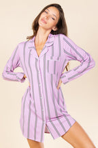 The Bubble Gum | Pink Striped SleepDeep™ Long Sleeve Pajama Dress - Shinesty