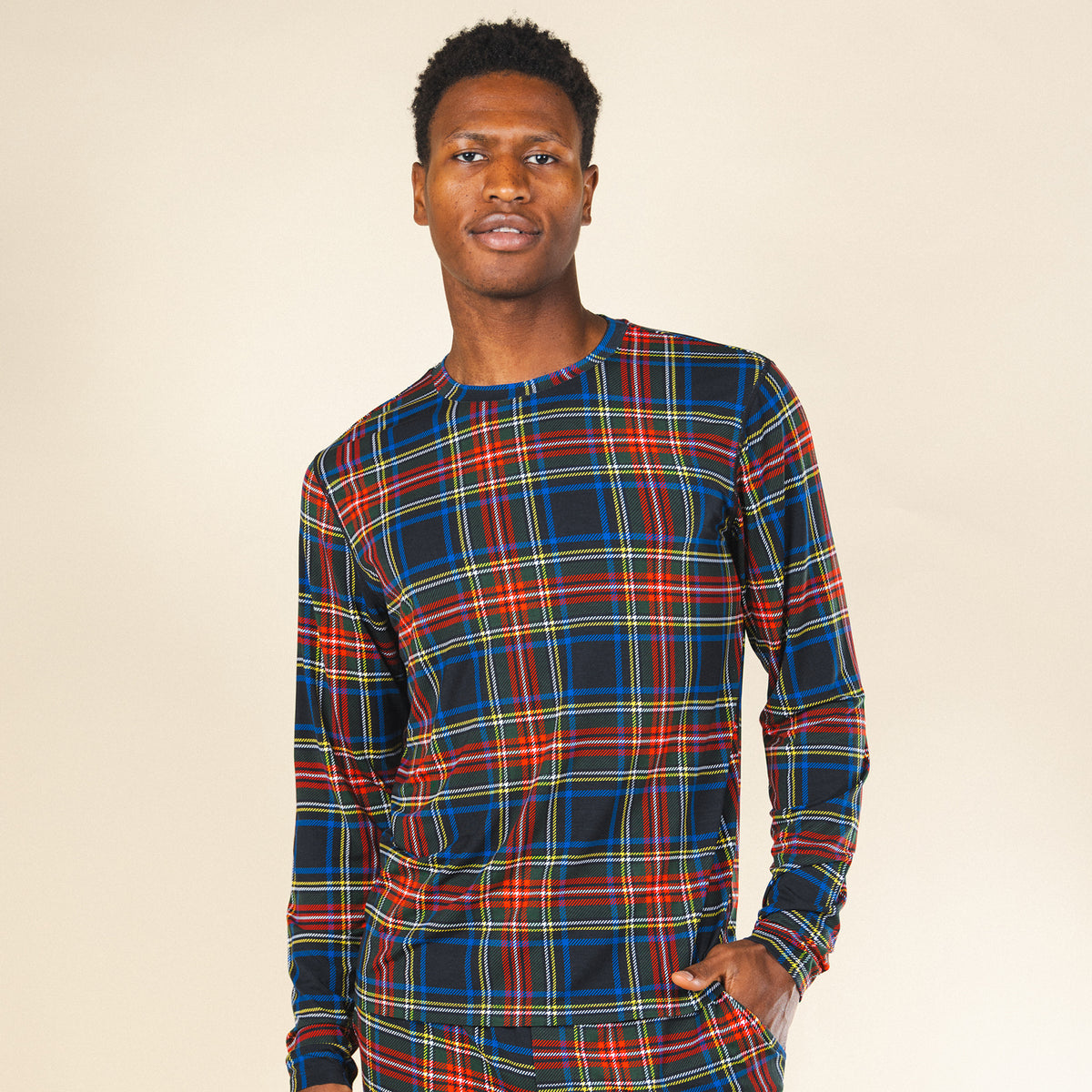 The Cappuccino | Holiday Tartan Plaid SleepDeep™ Men’s Long Sleeve Pajama Shirt - Shinesty