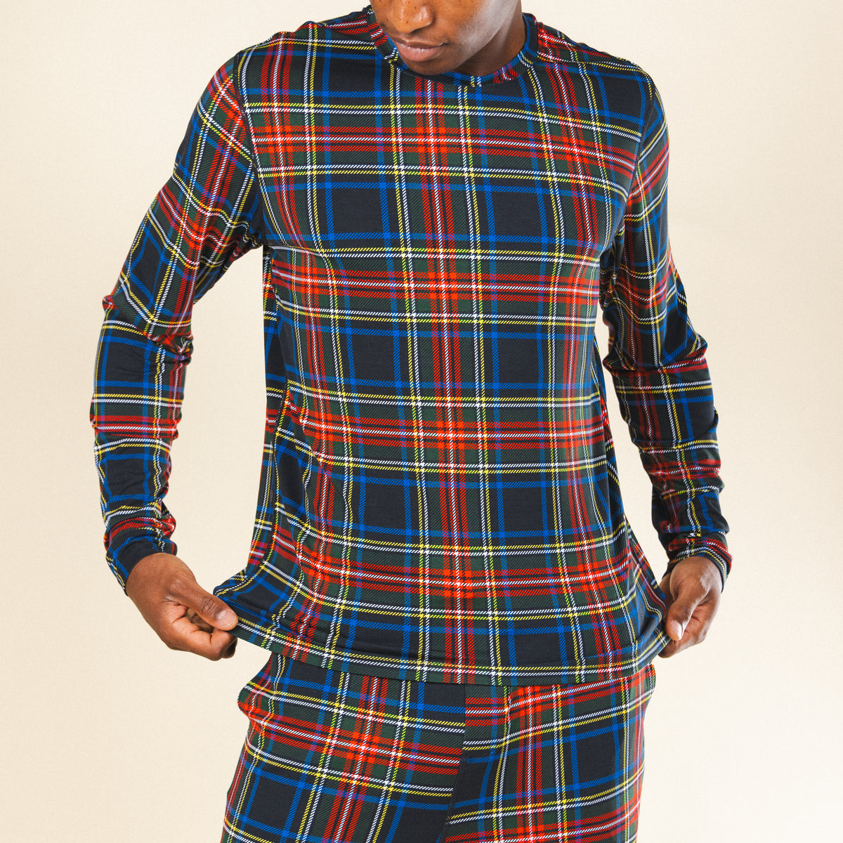 The Cappuccino | Holiday Tartan Plaid SleepDeep™ Men’s Long Sleeve Pajama Shirt - Shinesty