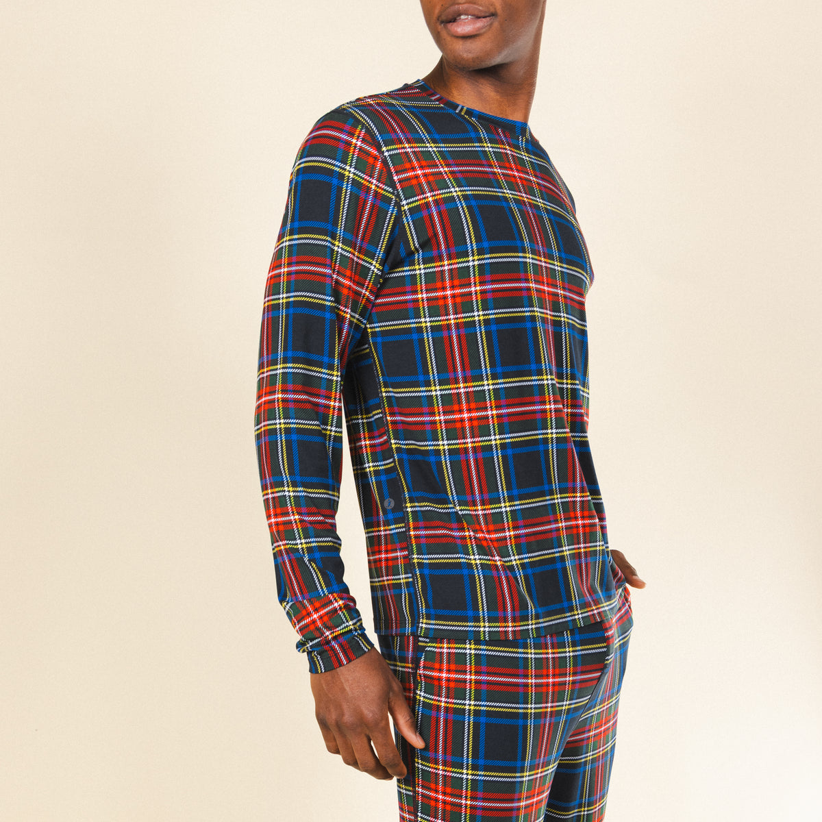 The Cappuccino | Holiday Tartan Plaid SleepDeep™ Men’s Long Sleeve Pajama Shirt - Shinesty