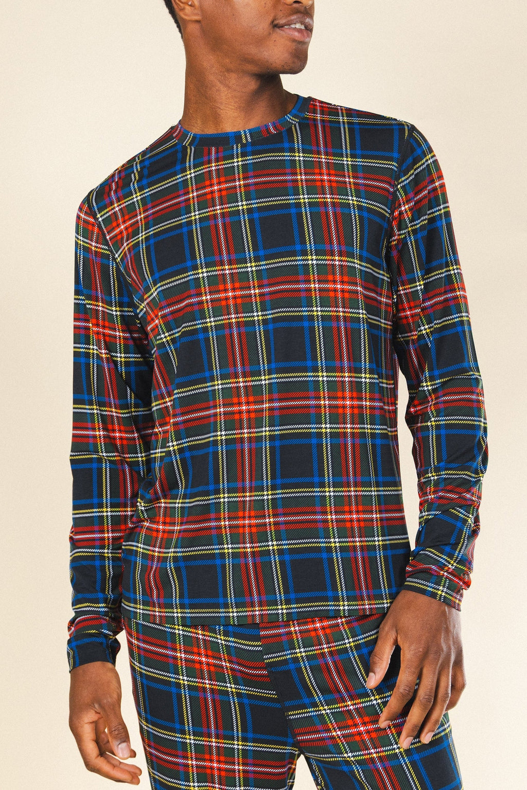 The Cappuccino | Holiday Tartan Plaid SleepDeep™ Men’s Long Sleeve Pajama Shirt - Shinesty