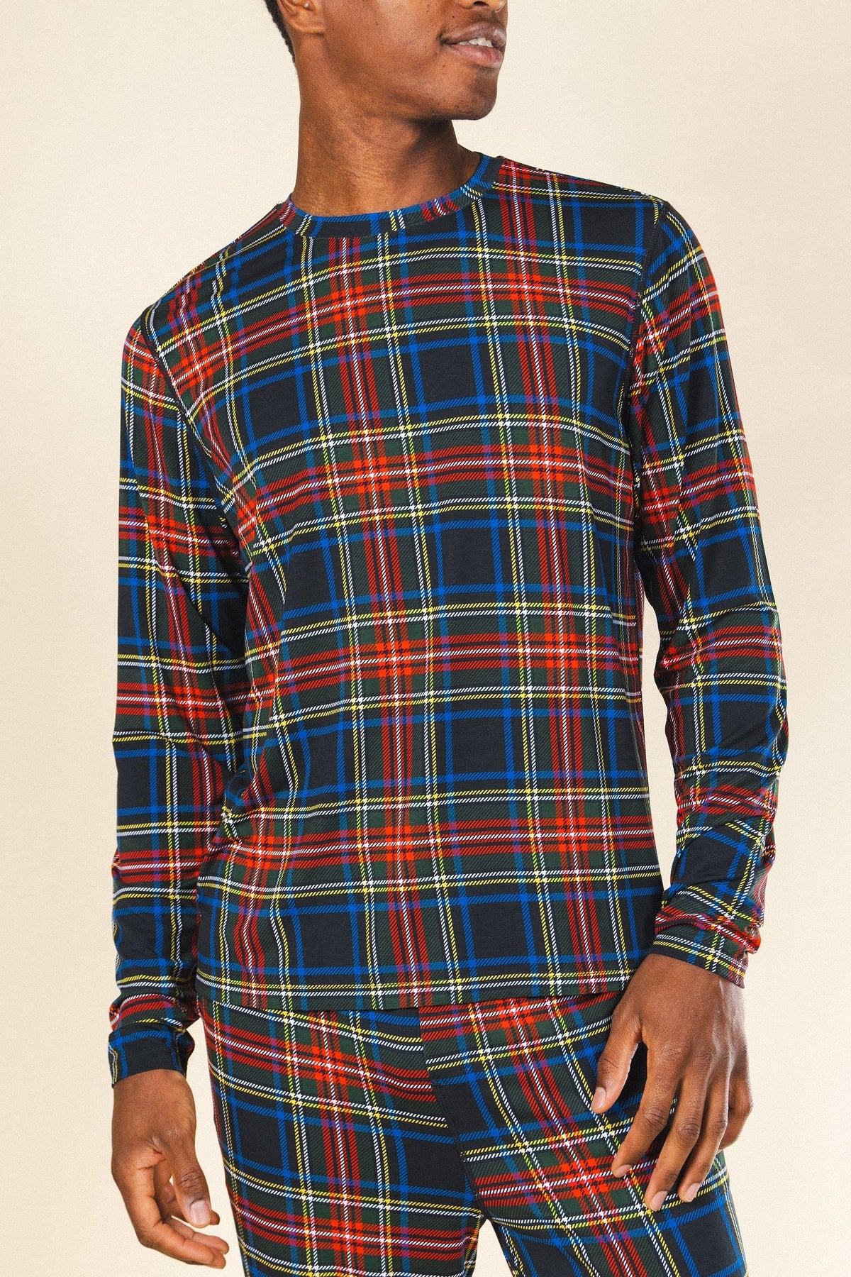 The Cappuccino | Holiday Tartan Plaid SleepDeep™ Men’s Long Sleeve Pajama Shirt - Shinesty