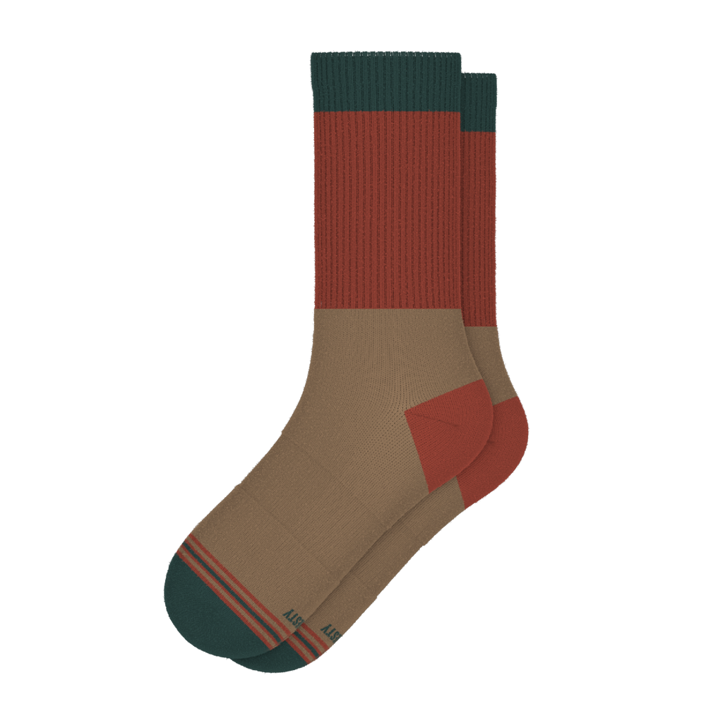The Car Camper | Earth Tone Color Block Heel Hammock™ Crew Socks - Shinesty