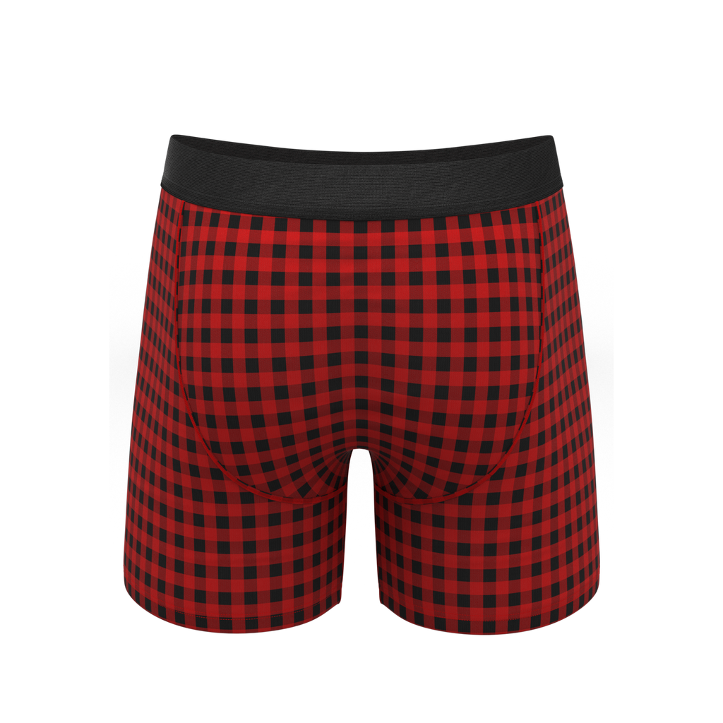 The Cardinal | Micro Buffalo Check Ball Hammock® Pouch Underwear With Fly - Shinesty