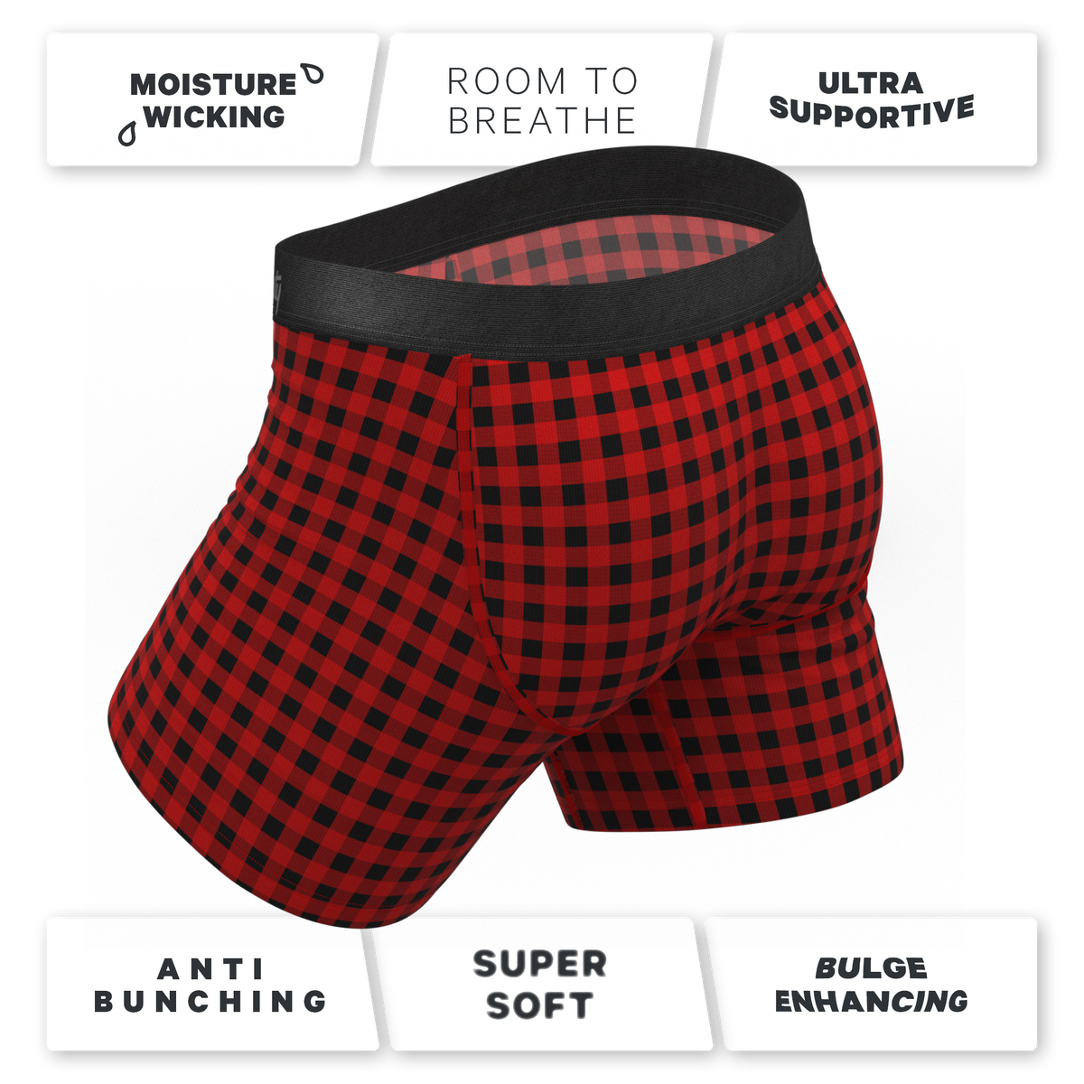 The Cardinal | Micro Buffalo Check Ball Hammock® Pouch Underwear - Shinesty