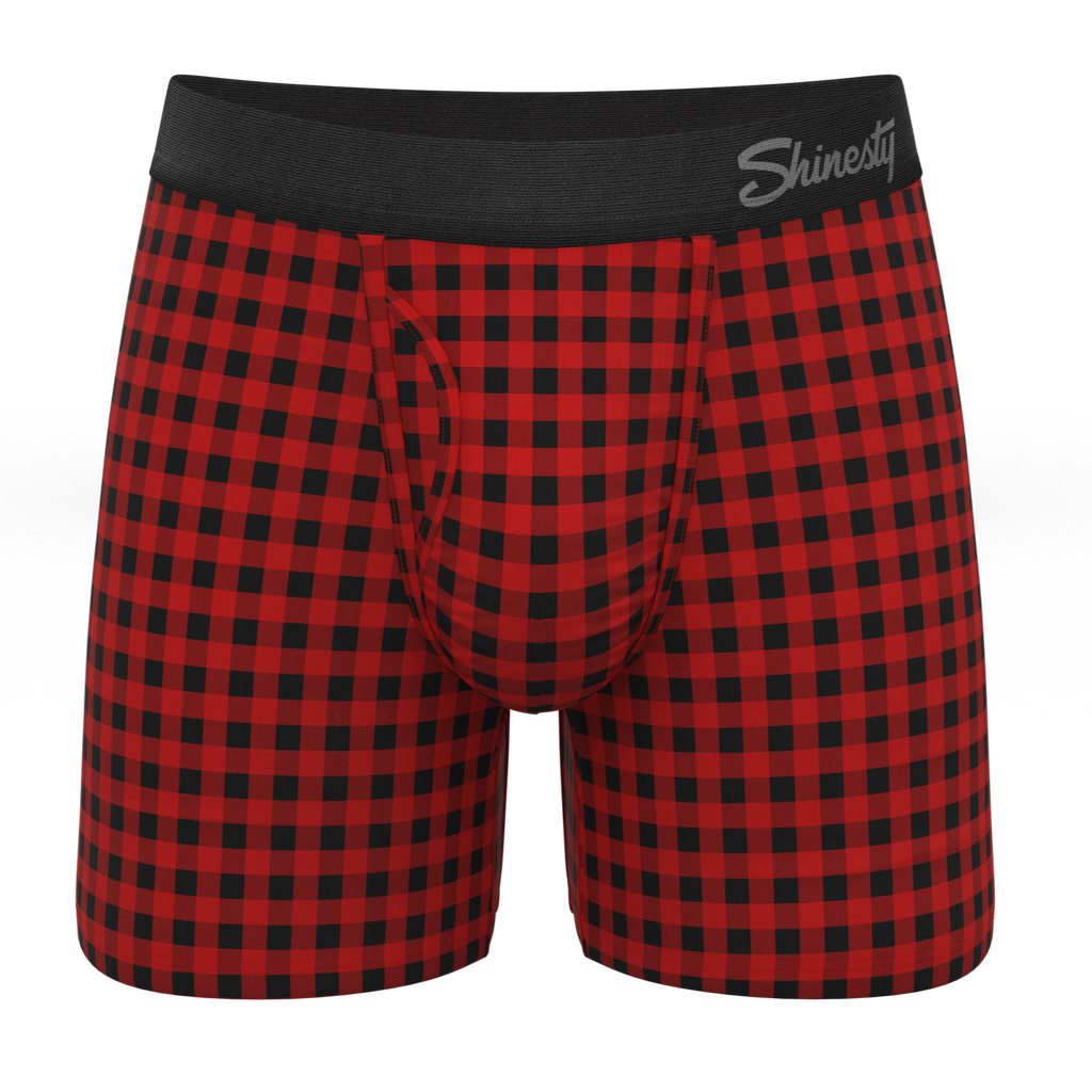 The Cardinal | Micro Buffalo Check Ball Hammock® Pouch Underwear With Fly - Shinesty
