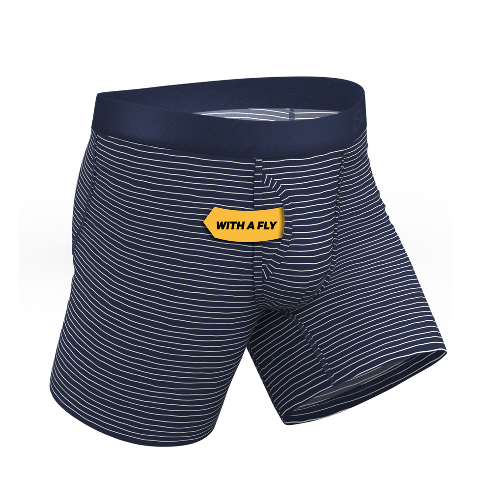 The Cheek Streak | White Stripe Ball Hammock® Pouch Underwear With Fly - Shinesty