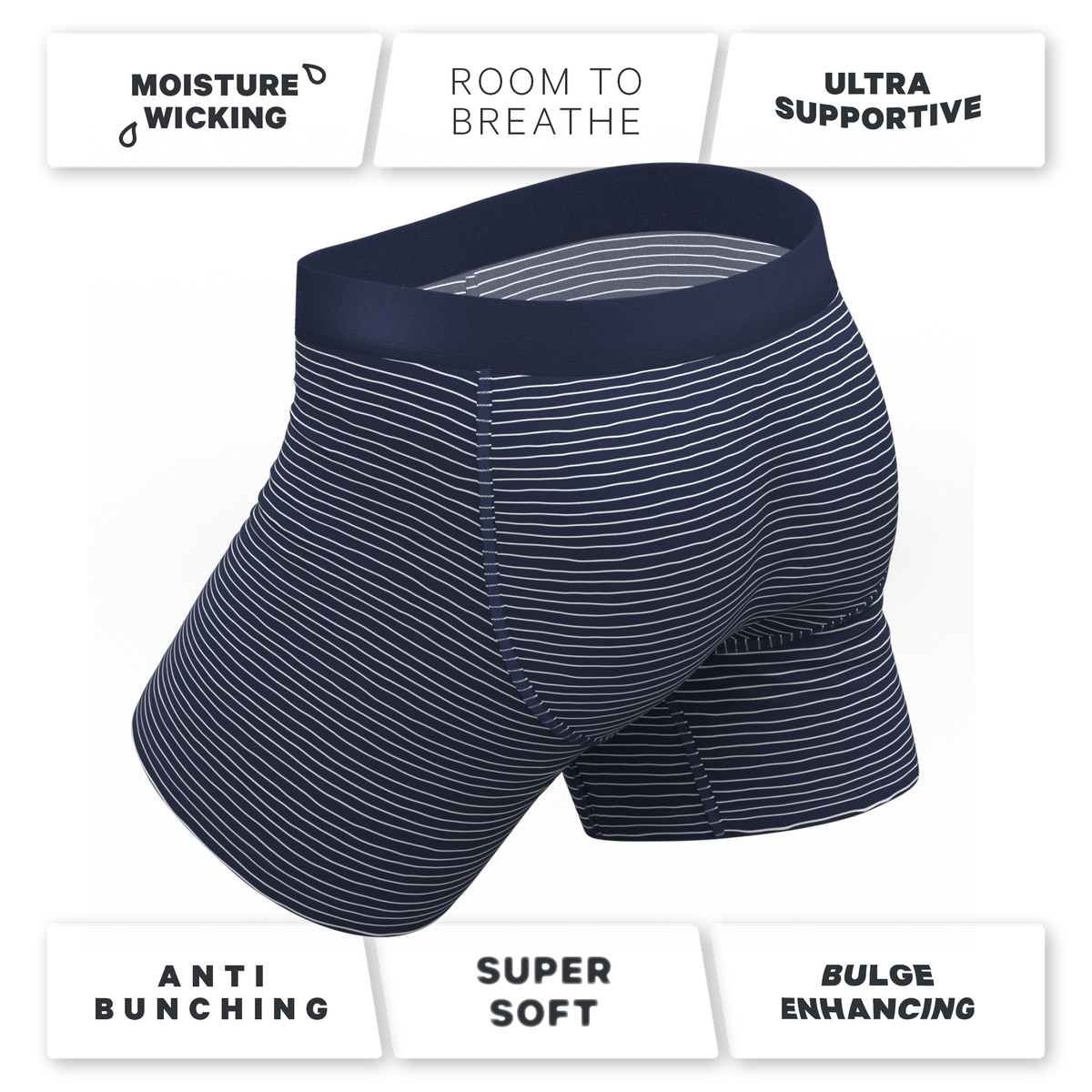 The Cheek Streak | White Stripe Ball Hammock® Pouch Underwear With Fly - Shinesty