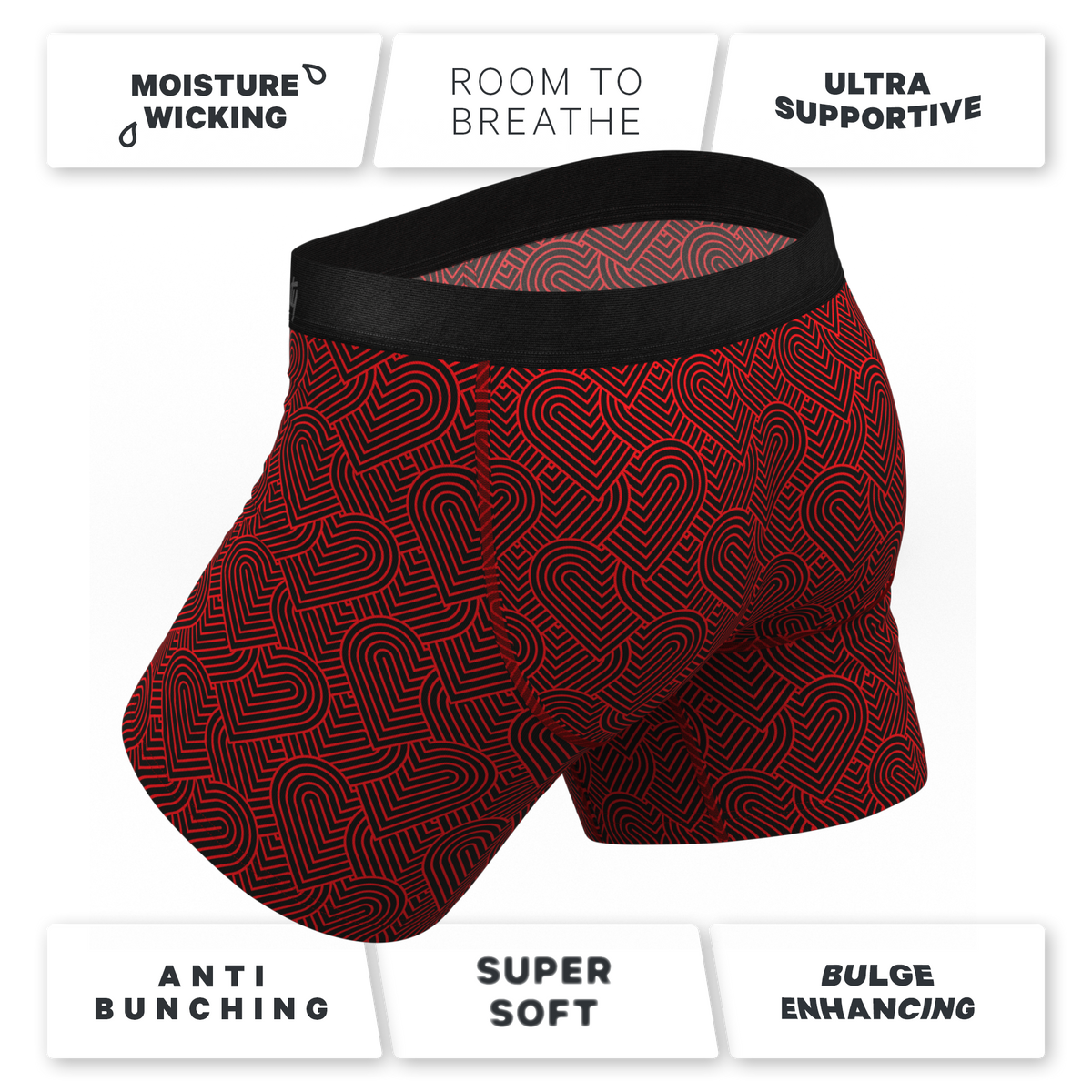 The Cherub | Geometric Hearts Ball Hammock® Pouch Underwear With Fly - Shinesty