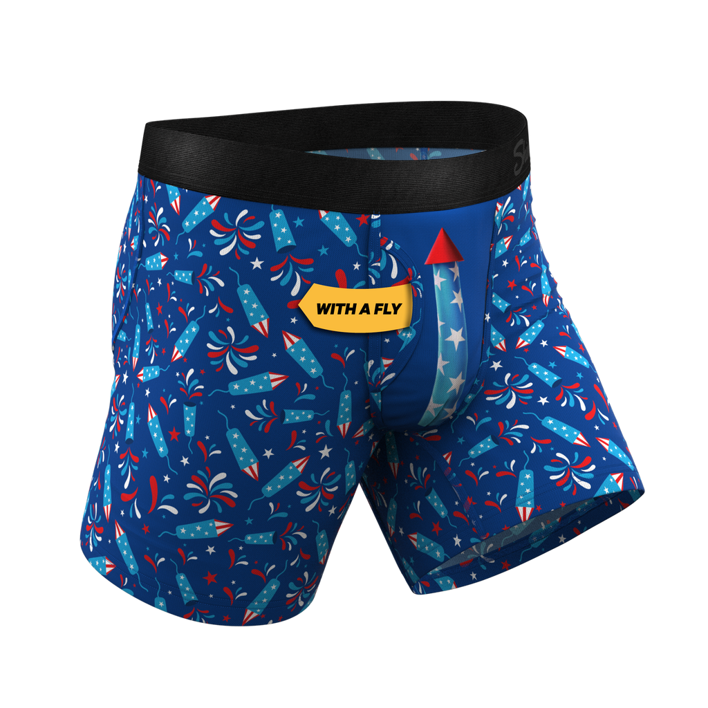 The Crotch Rocket | USA Firecracker Ball Hammock® Pouch Underwear With Fly - Shinesty