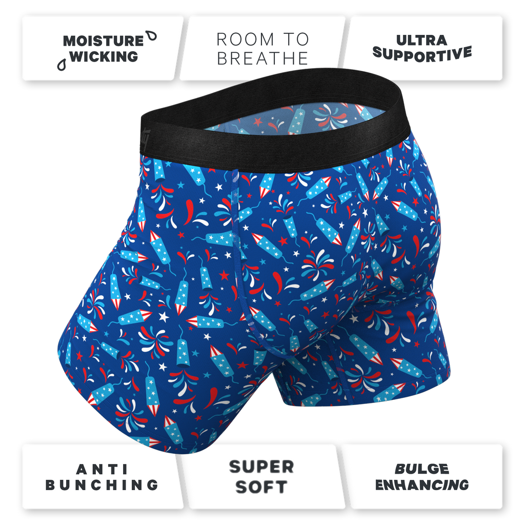 The Crotch Rocket | USA Firecracker Ball Hammock® Pouch Underwear With Fly - Shinesty
