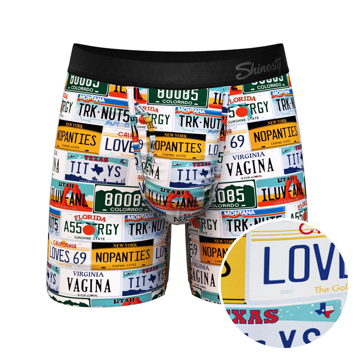 The DMV Catastrophe | License Plates Ball Hammock® Pouch Underwear With Fly - Shinesty
