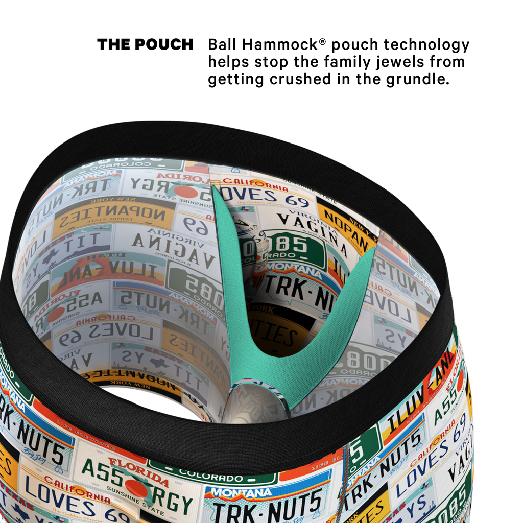 The DMV Catastrophe | License Plates Ball Hammock® Pouch Underwear With Fly - Shinesty