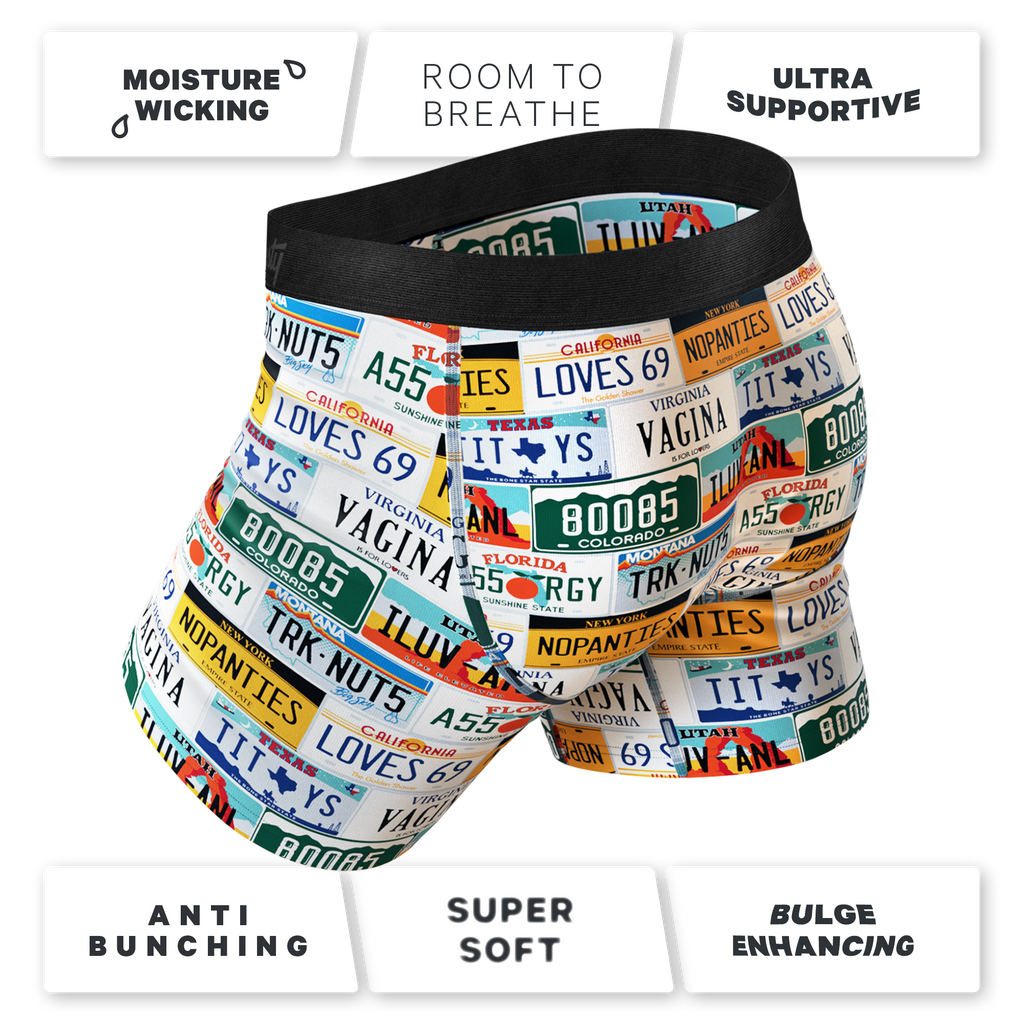The DMV Catastrophe | License Plates Ball Hammock® Pouch Underwear With Fly - Shinesty