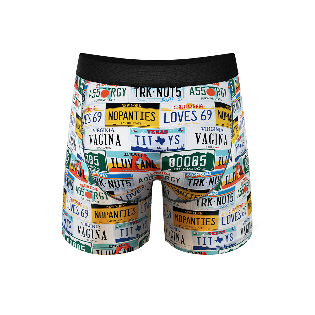 The DMV Catastrophe | License Plates Ball Hammock® Pouch Underwear With Fly - Shinesty