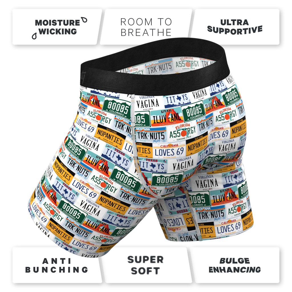 The DMV Catastrophe | License Plates Ball Hammock® Boxer - Long Leg - Shinesty