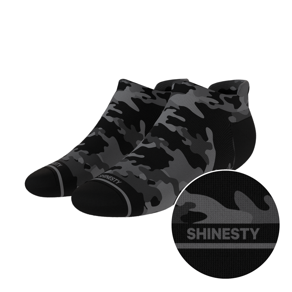 The Darkside | Black Camouflage Heel Hammock™ Ankle Socks - Shinesty