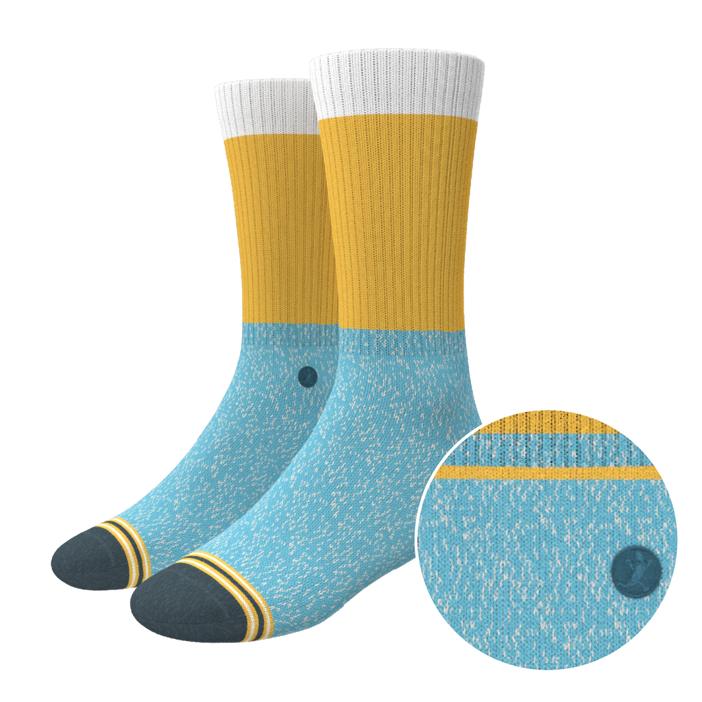 The Daybreak | Mustard and Blue Heel Hammock™ Crew Socks - Shinesty