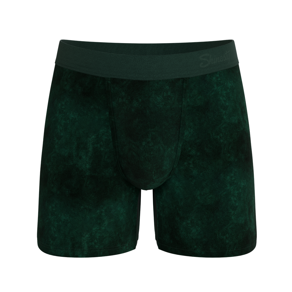 The Extravagance | Dark Green Velvet Ball Hammock Pouch® Boxer - Shinesty